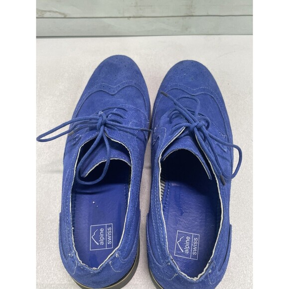 Alpine Swiss Beau Genuine Leather Blue Suede Wingtip Brogue Oxford S817 Size 10 - Picture 13 of 15
